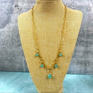 Clara Beau blue crystal dangle charm necklace gold tone